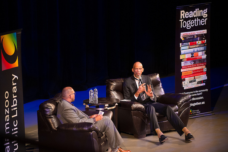 Tim Terrentine and Kareem Abdul-Jabbar at the Reading Together community discussion