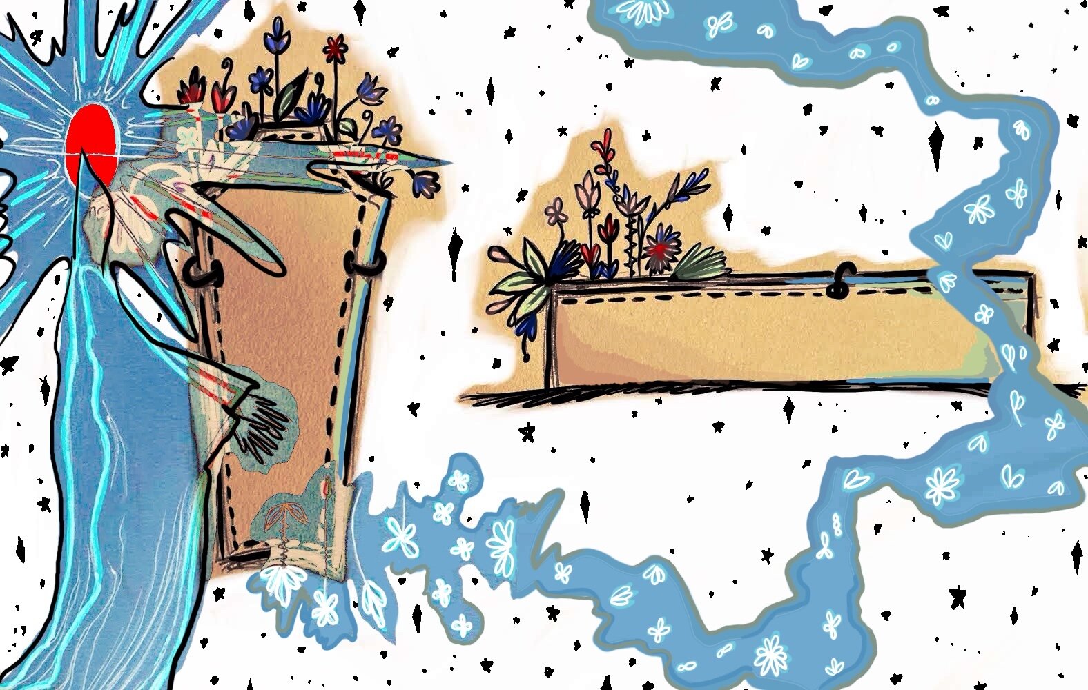 About the medium: Pencil and ink on heavy watercolor paper photographed, and then digitally processed