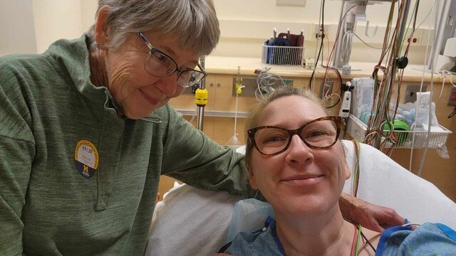 Susan Anderson (Jill's mom) and Jill Anderson at the University of Michigan Hospital for kidney donation.