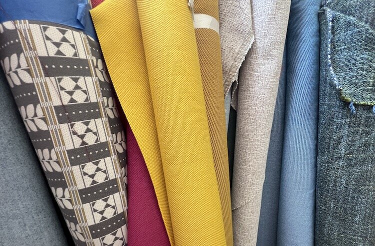 The bright fabrics stick out from the many fabrics housed in Kalamazoo Dry Goods. 
