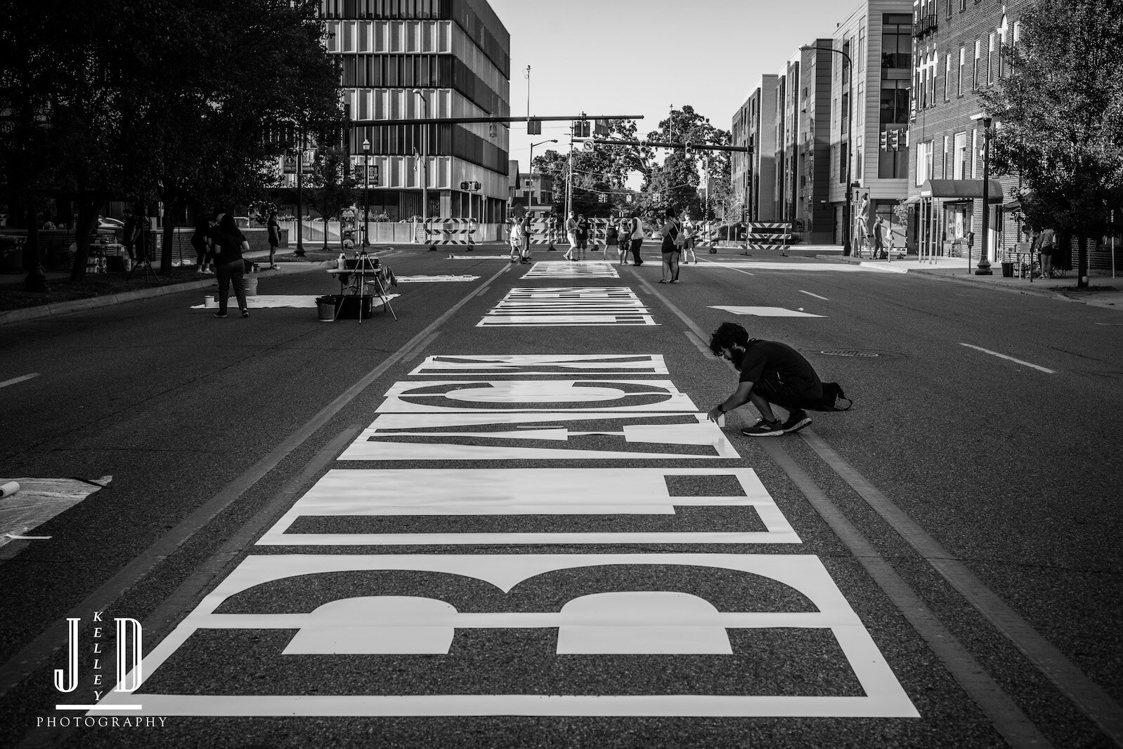 Outlines for a Black Lives Matter mural to be painted in downtown Kalamazoo.