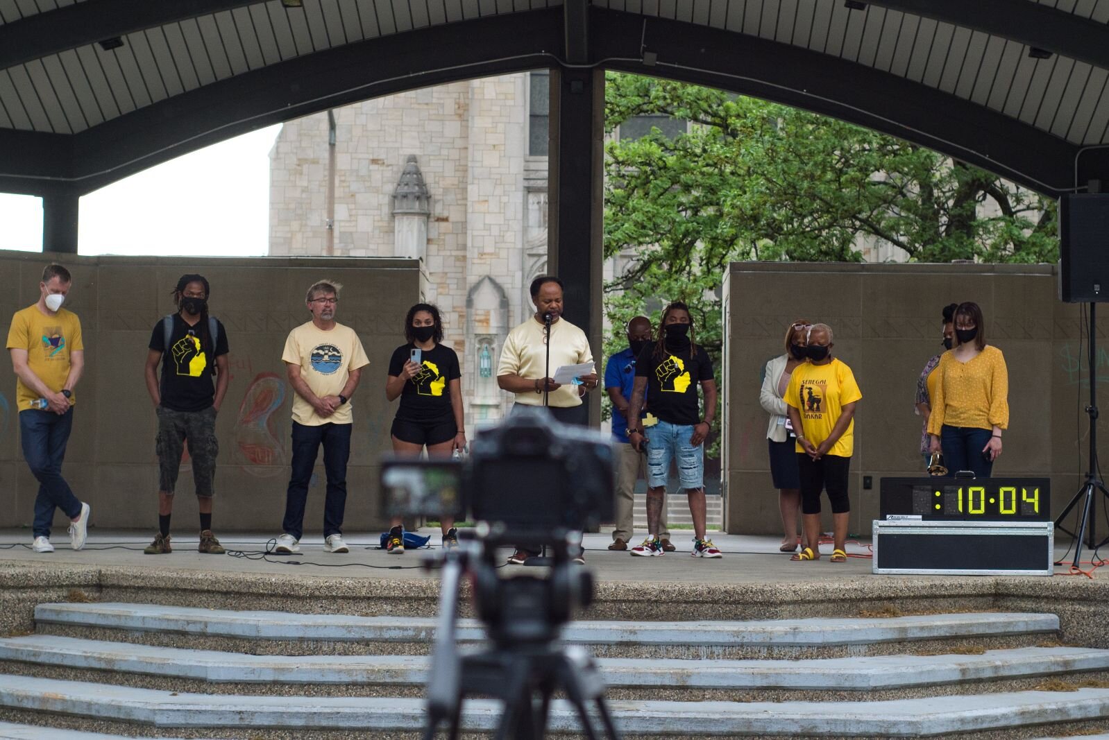 A prayer opened the observance of the death that touched off calls for racial justice nationwide.