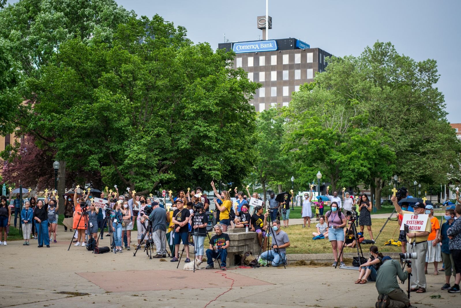 Gathering to remember the death of George Floyd in Bronson Park in Kalamazoo.