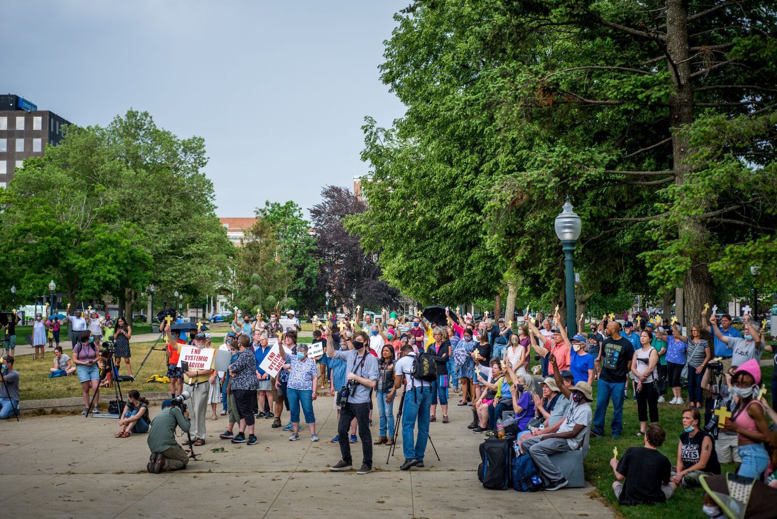 Gathering to remember the death of George Floyd in Bronson Park in Kalamazoo.