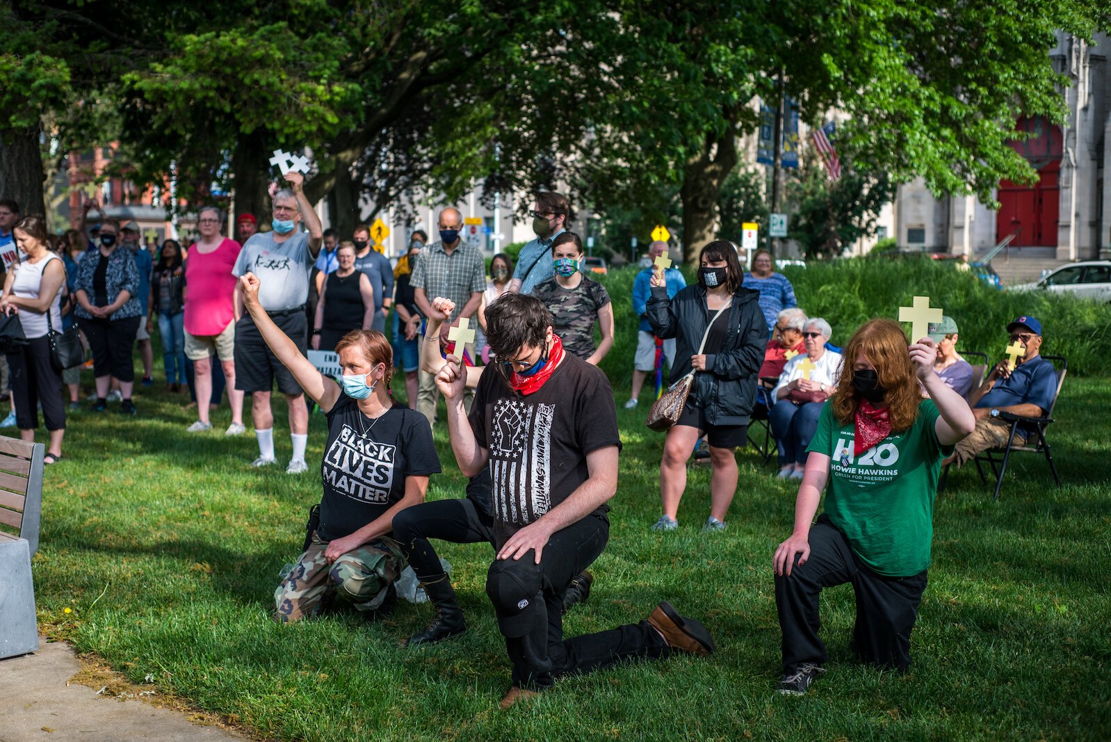 Some participants took a knee, the move that professional athletes made to protest police brutality.