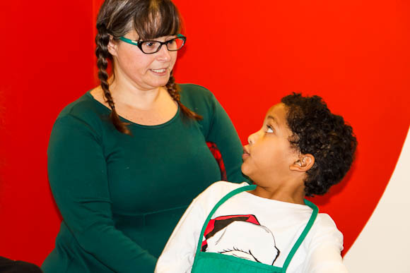 Rebecca with Avio Lateef at Storytime at the Kalamazoo Public Library