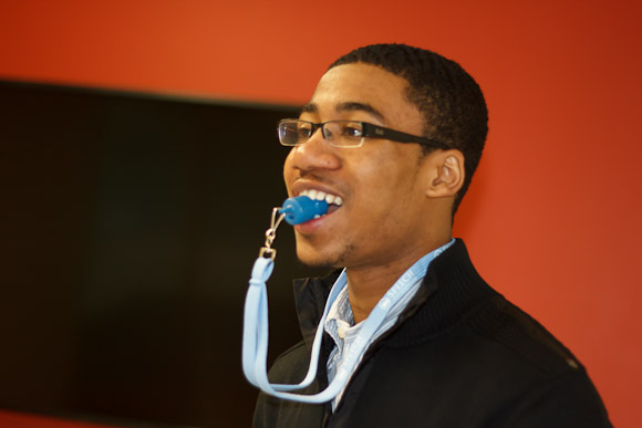 Demonstating his device