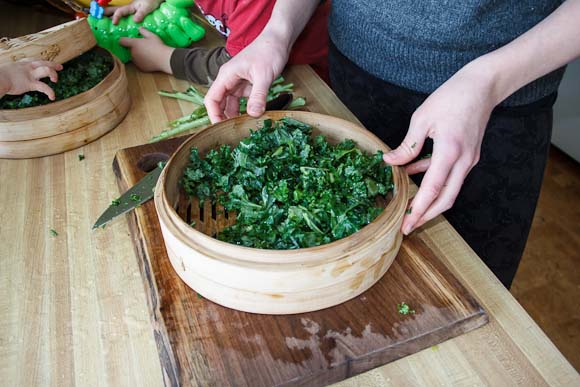 Preparing for Kale for steaming