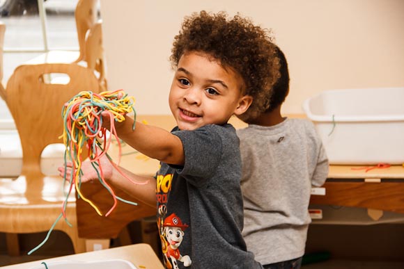 Playtime with messy spagetti