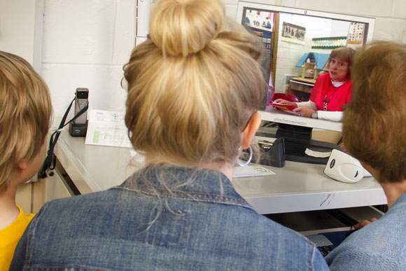 Mrs. Buckley (right) demonstrating video