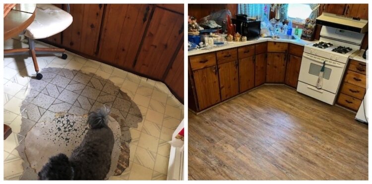 Photos show the before and after of a new flooring to improve mobility. (DAKC)