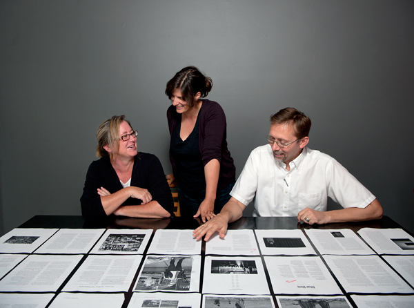 Hear Here Editor Melanie Crow, Publisher Anne Hensley, and Designer Peter Brakeman