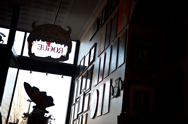 Steve Vaught's Art Prize entry sits of a mechanical butterfly sits in the window of the Rogues gallery. 