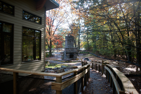 The fireplace from the old school still stands and is used for many outdoor gatherings. 