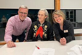 Benjamin's Hope founders Krista Mason (right) and Dave Mason pose with animal scientist and autism advocate Temple Grandin.