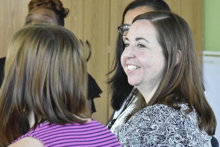 Jackie Pyle of the Calhoun Intermediate School District pauses while talking during an A2A meeting.