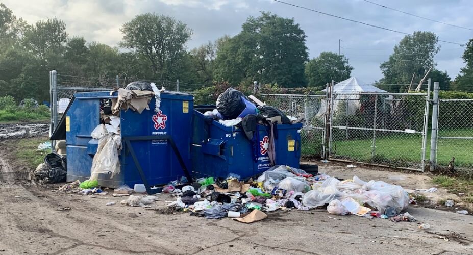 The Ampersee/Hotop Avenue encampment just east of downtown Kalamazoo seen Tuesday, Oct. 6, before the camp was closed. KDPS estimated there were 50 people in the camp at the time versus 150 last Wednesday when the camp originally was to shut down.