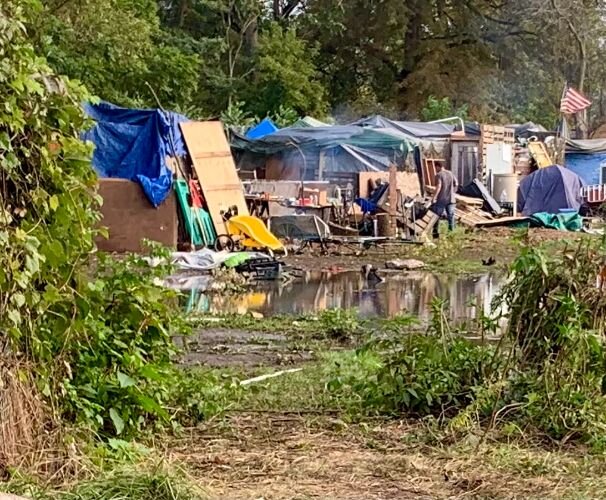 The Ampersee/Hotop Avenue encampment just east of downtown Kalamazoo seen Tuesday, Oct. 6, before the camp was closed. KDPS estimated there were 50 people in the camp at the time versus 150 last Wednesday when the camp originally was to shut down.