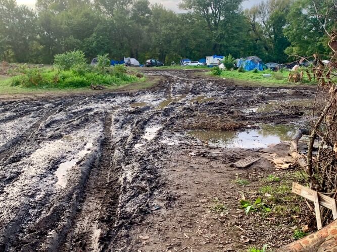 The Ampersee/Hotop Avenue encampment just east of downtown Kalamazoo seen Tuesday, Oct. 6, before the camp was closed. KDPS estimated there were 50 people in the camp at the time versus 150 last Wednesday when the camp originally was to shut down.