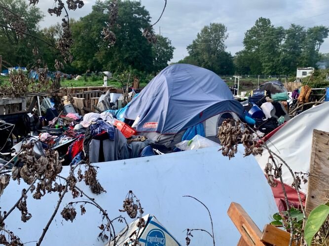 The Ampersee/Hotop Avenue encampment just east of downtown Kalamazoo seen Tuesday, Oct. 6, before the camp was closed. KDPS estimated there were 50 people in the camp at the time versus 150 last Wednesday when the camp originally was to shut down.