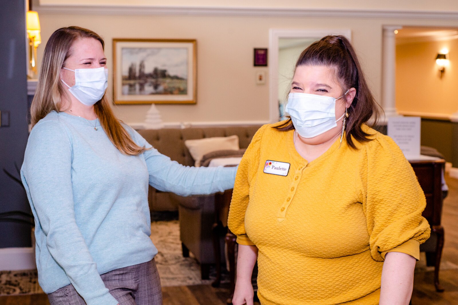 Ashley Jamieson, a nursing director, with and Paulette Sweet at senior living community Friendship Village near Kalamazoo, Michigan, where they maintain a ratio of 1 nurse to 10 residents, around the clock, to keep staff from becoming overwhelmed.