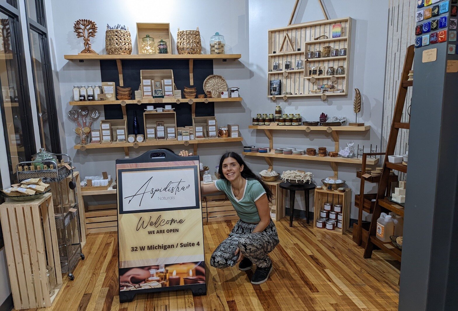 Adrianna Brown seen inside Aspidistra, a shop specializing in high-quality natural skin-care products, located at 32 West Michigan Avenue, Ste. 4. Brown helps with the day-to-day operation of the business owned by her mother, Lori Olsen.