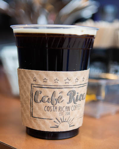 A cup of coffee from Cafe Rica that started out with beans from a Costa Rican coffee-growing co-op. 