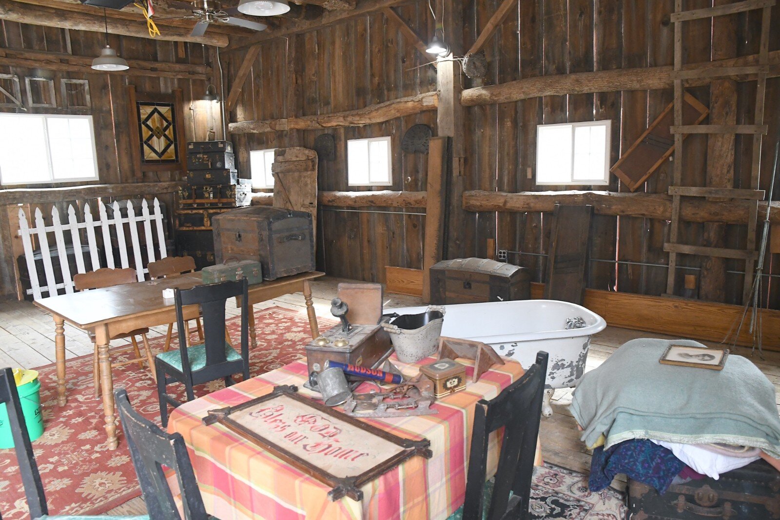 Interior views of the barn at Peaceful Valley Farm.