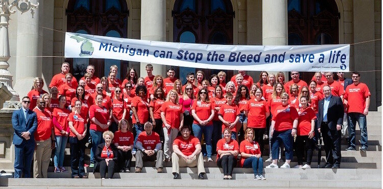 The national Stop the Bleed campaign was launched in 2015. The need for it has been more apparent year after year. Health care professionals are shown at the Michigan Stop the Bleed Advocacy Day in 2019 in Lansing.