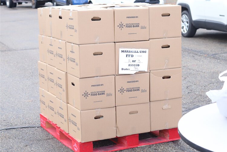 Boxes of food ready for distribution