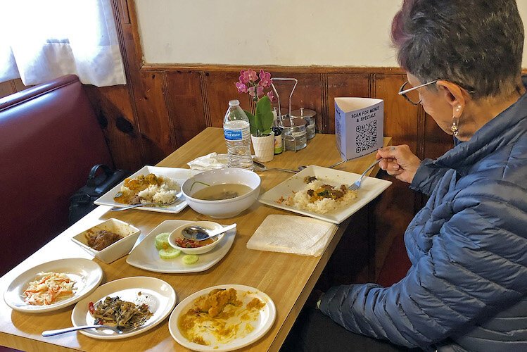 Halfway through a lunch for two.