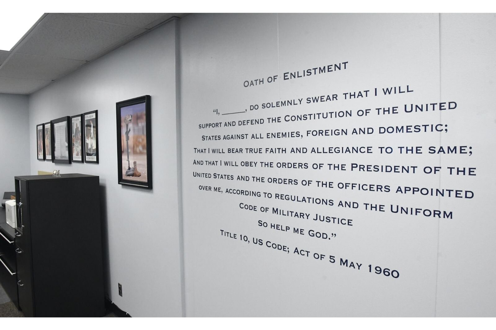 The U.S. military oath of enlistment is in the wall in the front room of the Cahoun County Veterans Affairs office on the third floor of the Toeller Building in Battle Creek.