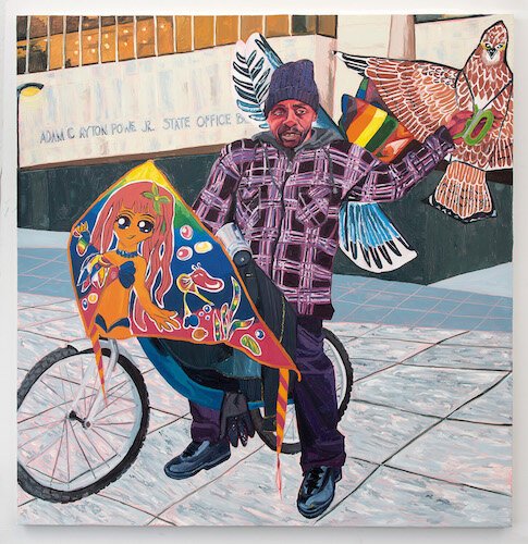 Jordan Casteel, Kevin the Kiteman, 2016, Oil on canvas, Photo Credit: Adam Reich © Jordan Casteel Courtesy American Federation of Arts, Black Refractions exhibit