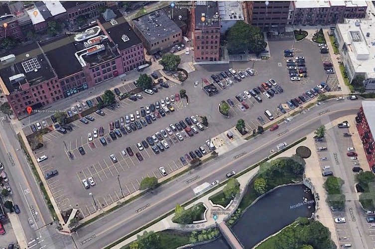 A view of the existing parking lot