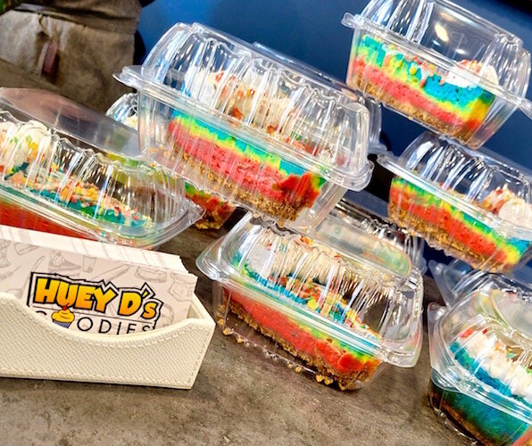 Cheesecake slices produced by Huey D’s Goodies are being sold at eight Kalamazoo-area locations. 