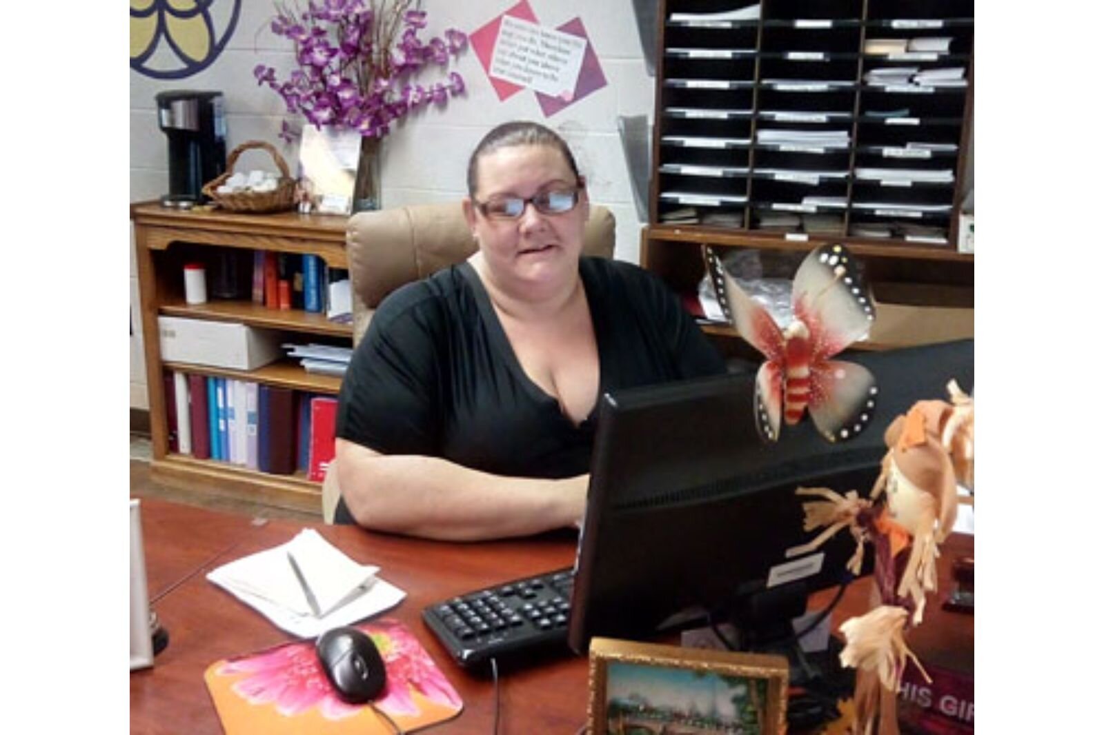 Working at the front desk The Women's Co-op.