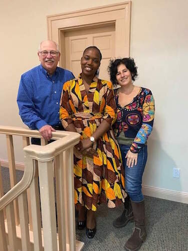 Jerry Potratz, Angel Benedicto and Jodi Michaels, executive director of the former Colleagues International, now Global Ties Kalamazoo. Benedicto’s non-profit WoteSawa advocates for child laborers, particularly girls.