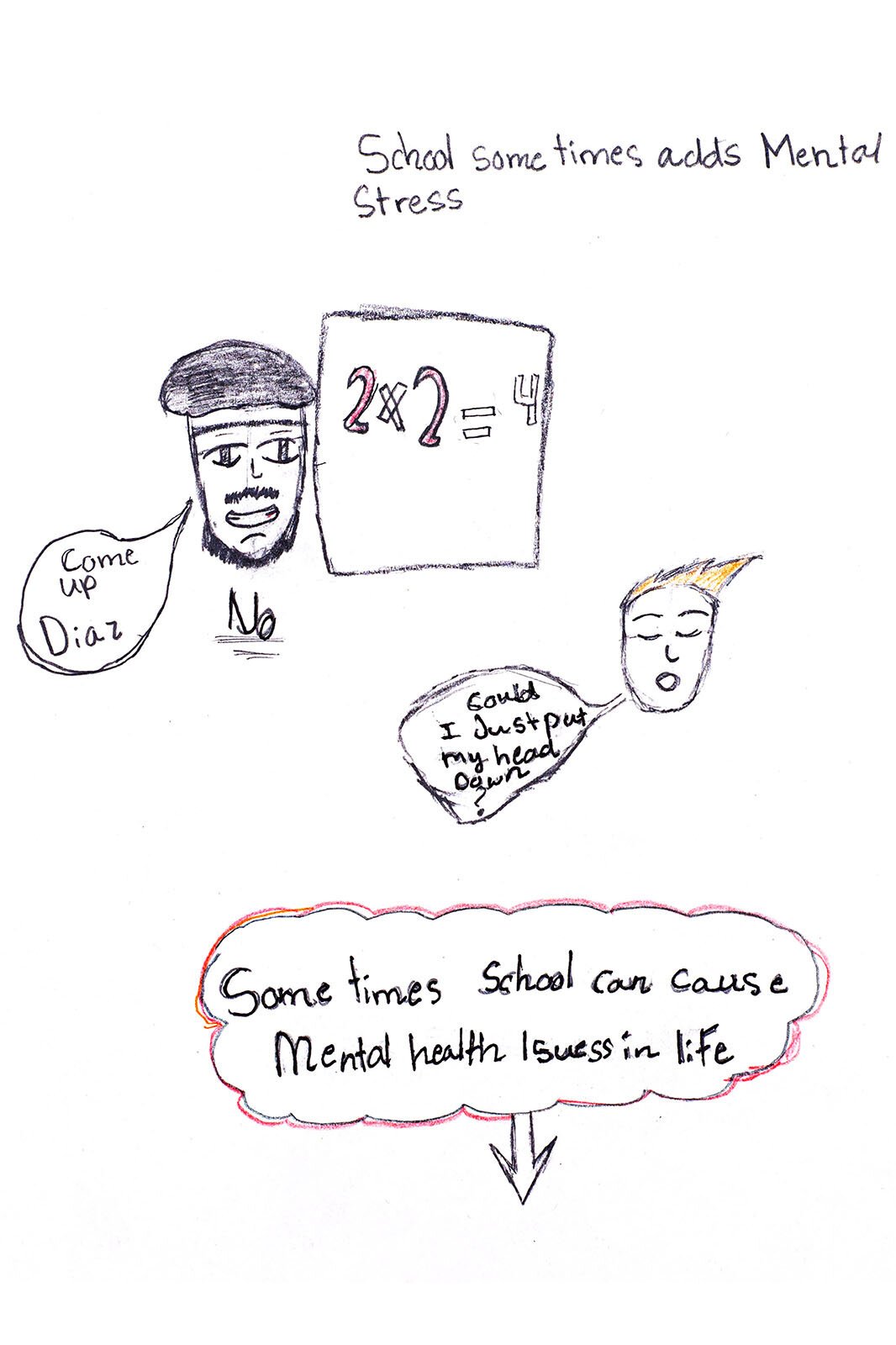Mental Health Comic, #5, created by Daniel Kibezi, 7th grader at Millwood Middle School.