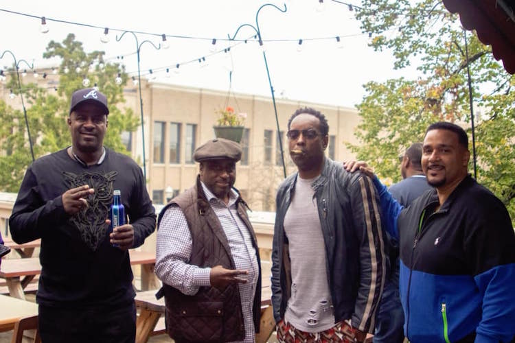 Gathering on the Harvey's deck for the first Sunday Skool event.