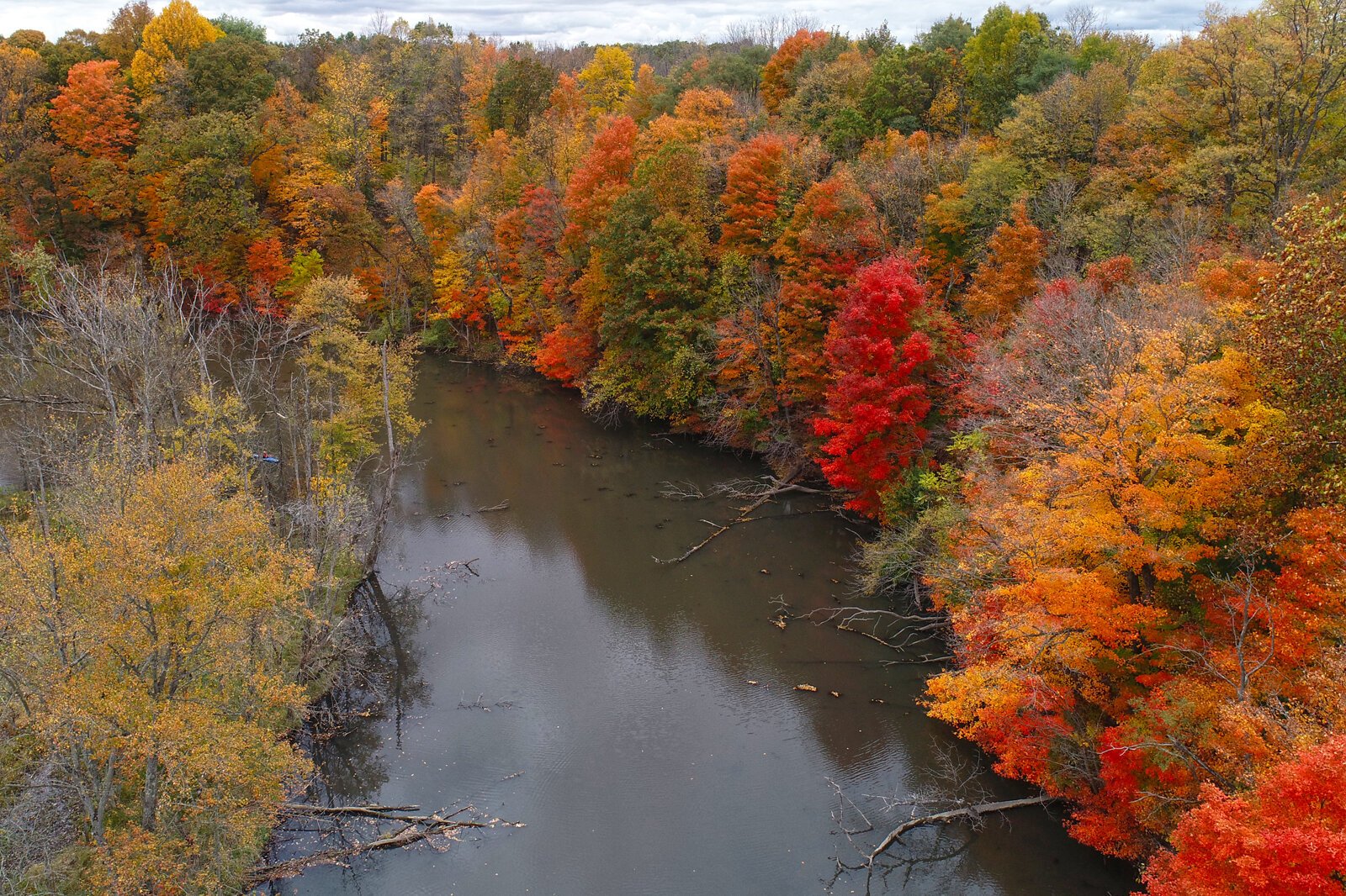 Fall colors highlight a stretch of the Kalamazoo River in the Armintrout-Milbocker Nature Preserve.