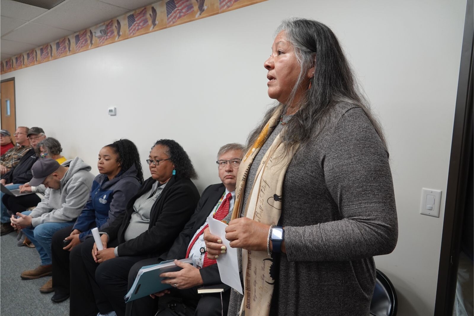 A Tribal Member addresses the Athens Township board.