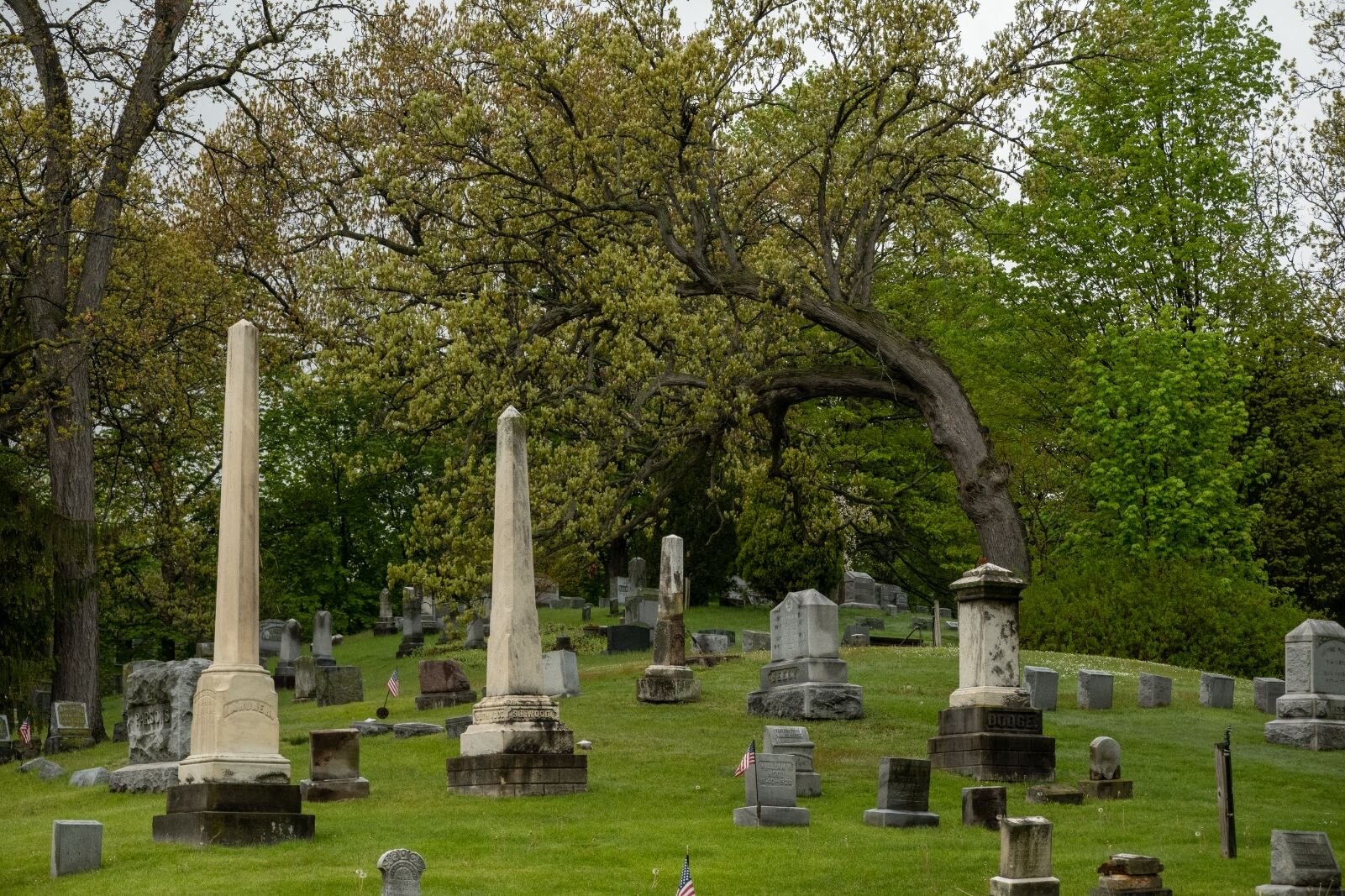 The size and style of the tombstones and markers at Mountain Home Cemetery cover a wide variety of tastes and styles. 