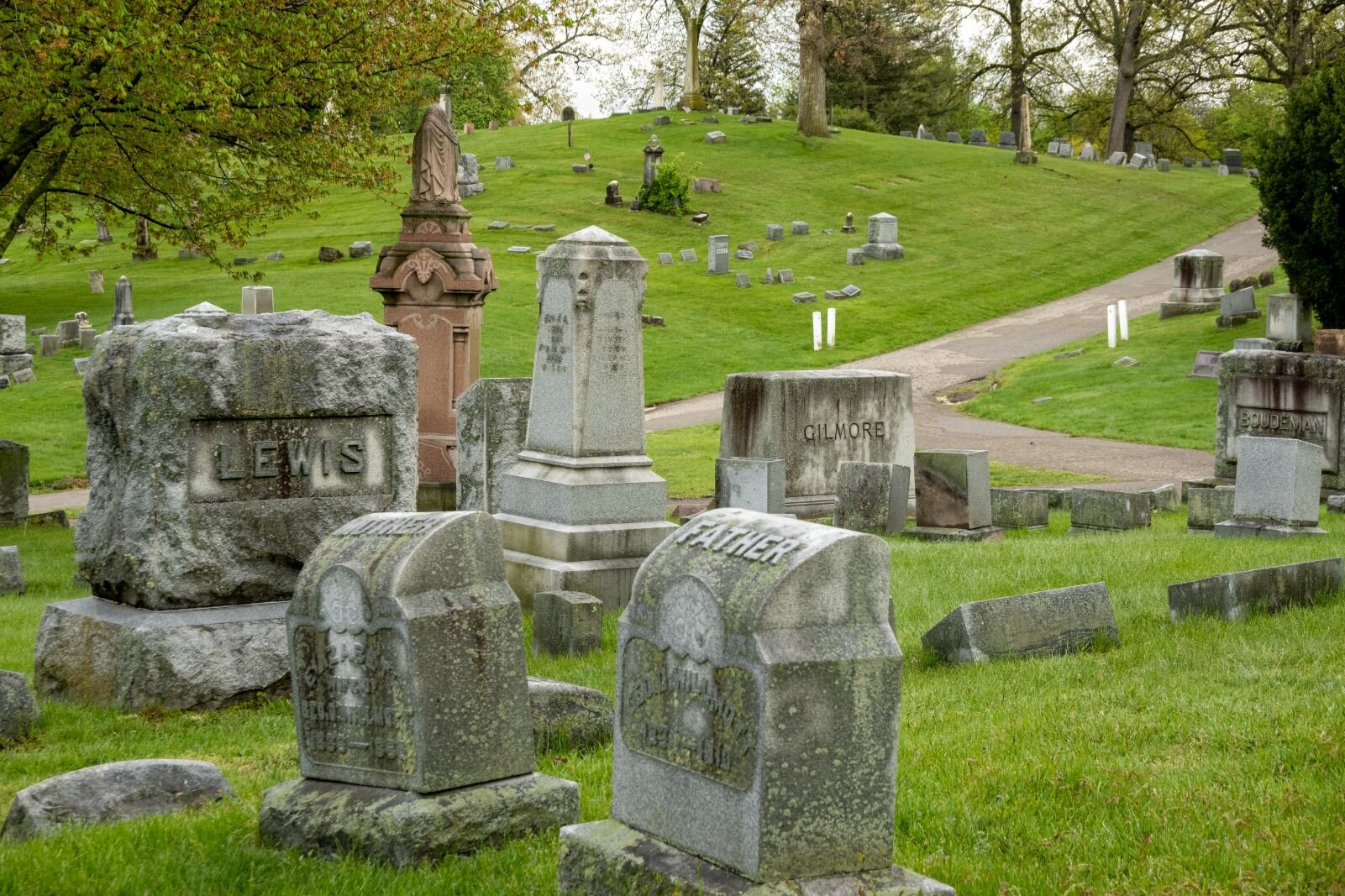 Mountain Home Cemetery is a familiar sight as motorists head west from downtown Kalamazoo on West Main Street. It is a hilly but primarily square cemetery located between West Main and Forbes Street in the West Douglas Neighborhood.