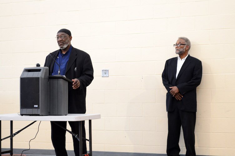 Imam Hamim Rasool and Mateen, giving introductory statements for the Mohammed speech, at Douglass Community Association. 