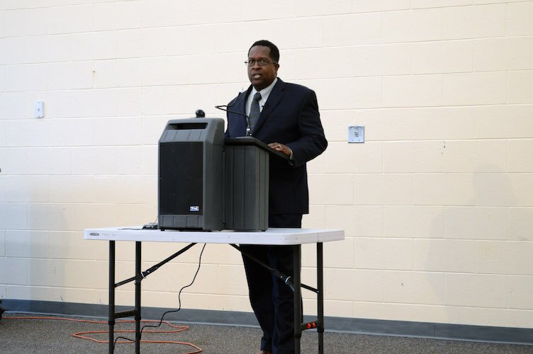 Imam Warithudeen Mohammed II speaking at Douglass Community Association. 