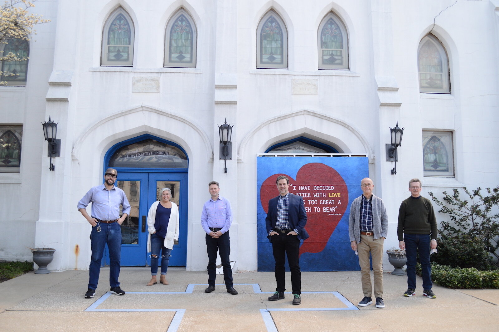 From left, Nicholas Clarkson, VP of communications; Elise Ripmaster, building manager; Dann Sytsma, president; Jeremy Koch, board member, D. Terry Williams, board; Nelson Nave, board.