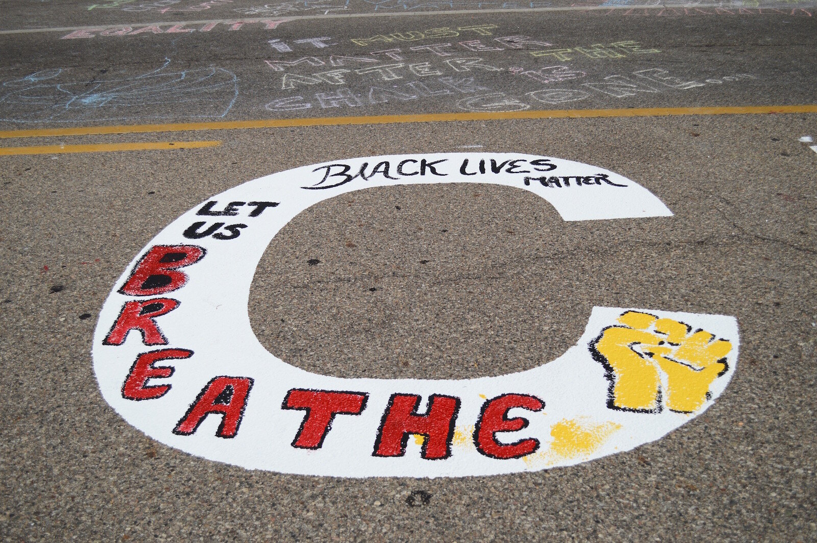Artists were downtown creating Kalamazoo Black Lives Matter street art, June 19. 