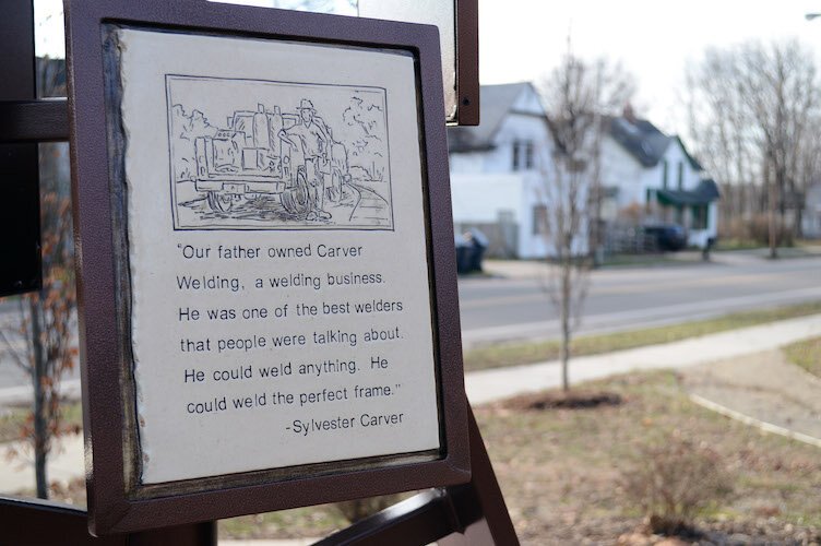 A sculpture features the quotes of Eastside neighbors.