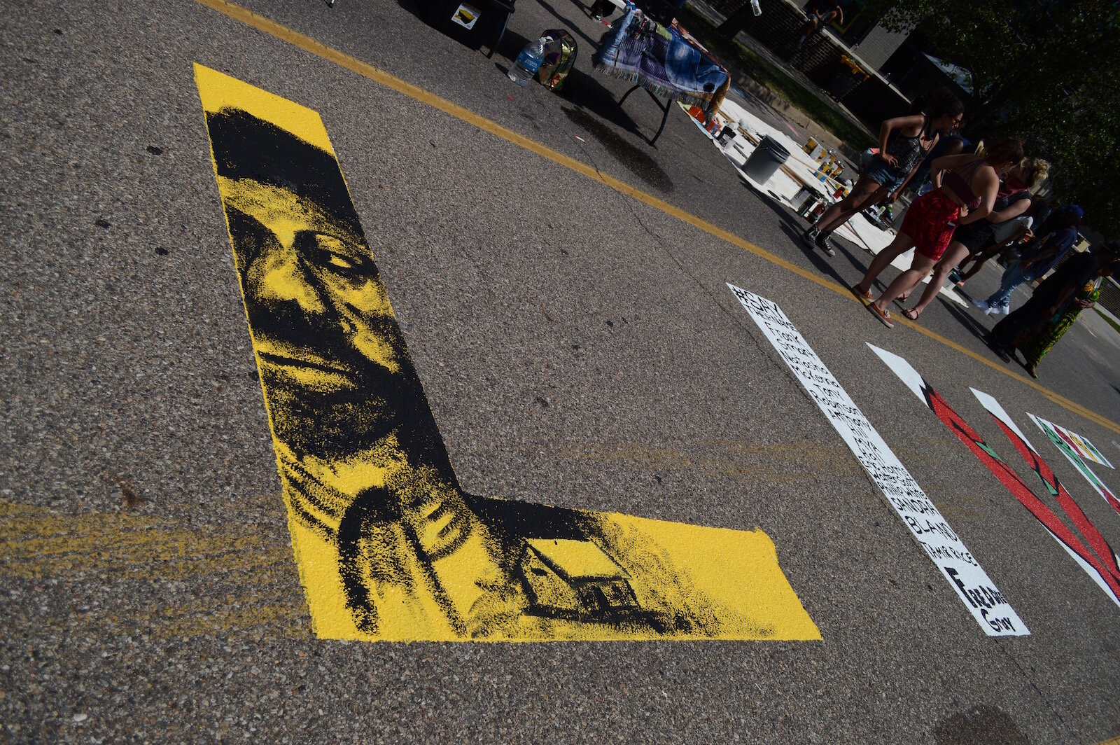 Artists were downtown creating Kalamazoo Black Lives Matter street art, June 19. 