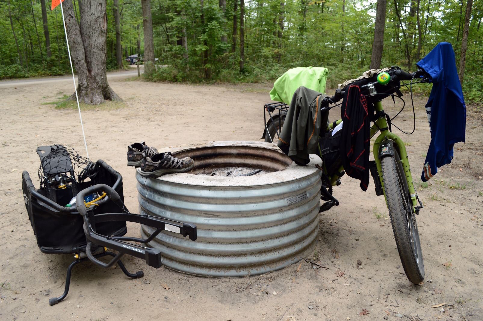 Some campers bring clothes lines. I use my bike.